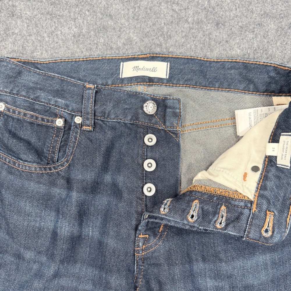 Madewell The Dean Easy Straight Jean Dark Indigo Wash Button Fly Size 24 - Picture 2 of 14